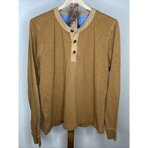 LL Bean Signature Men's Brown Henley Long-Sleeve Shirt Slim Fit Size XL